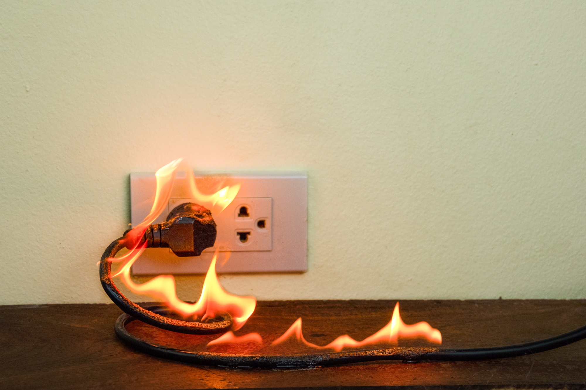 On fire electric wire plug Receptacle wall partition